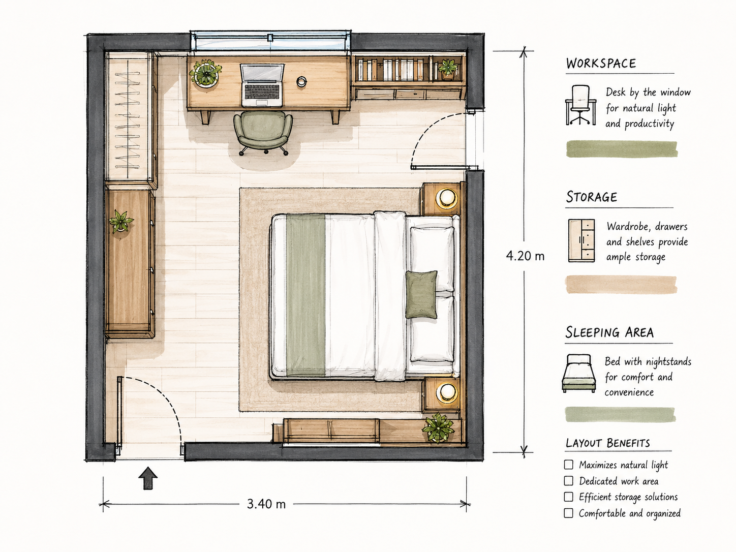 Bedroom with Workspace
