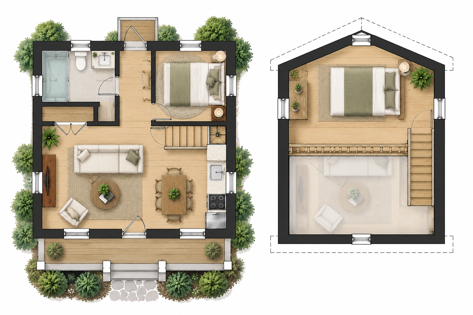 Cottage floor plan with loft