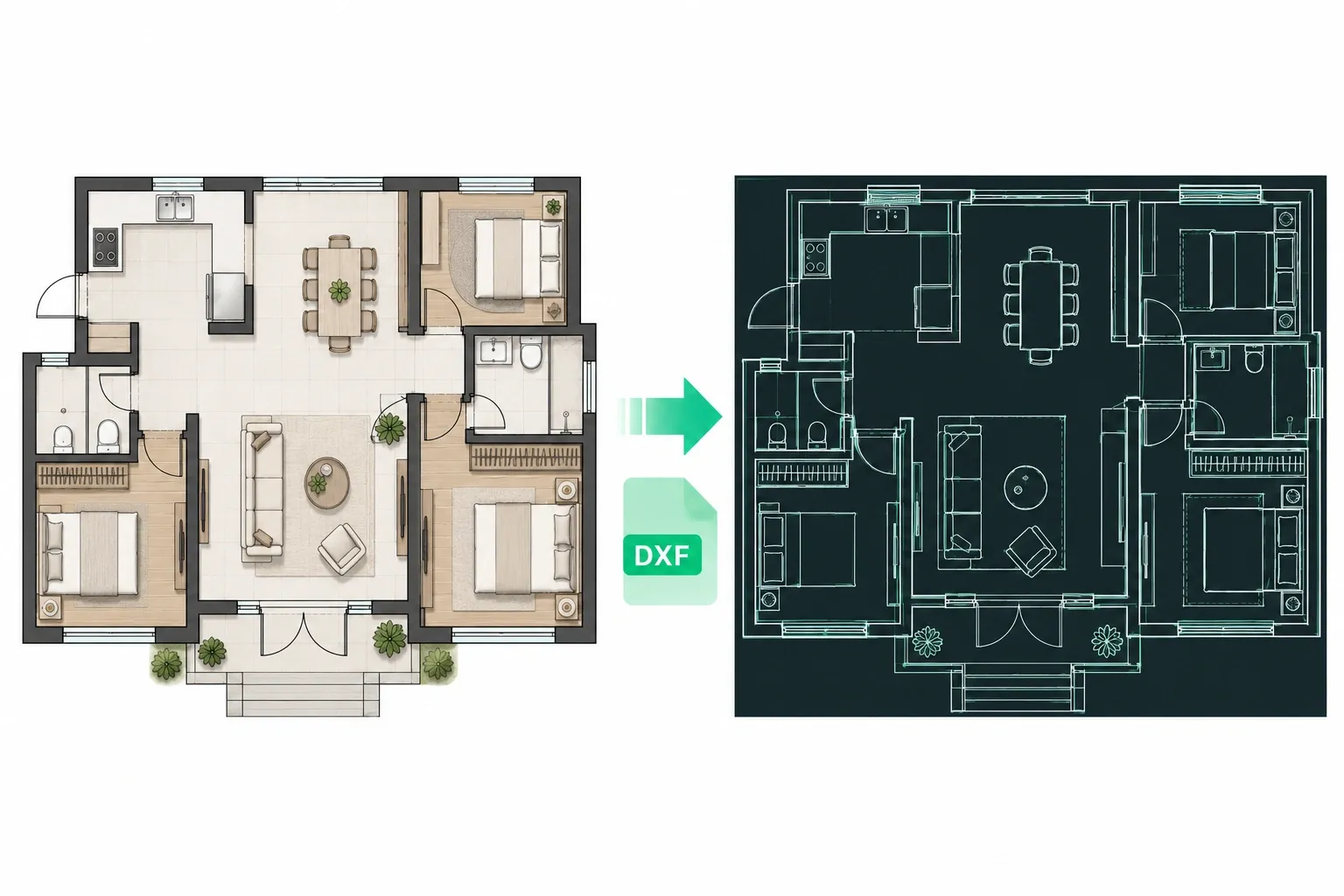 House floor plan converted to DXF