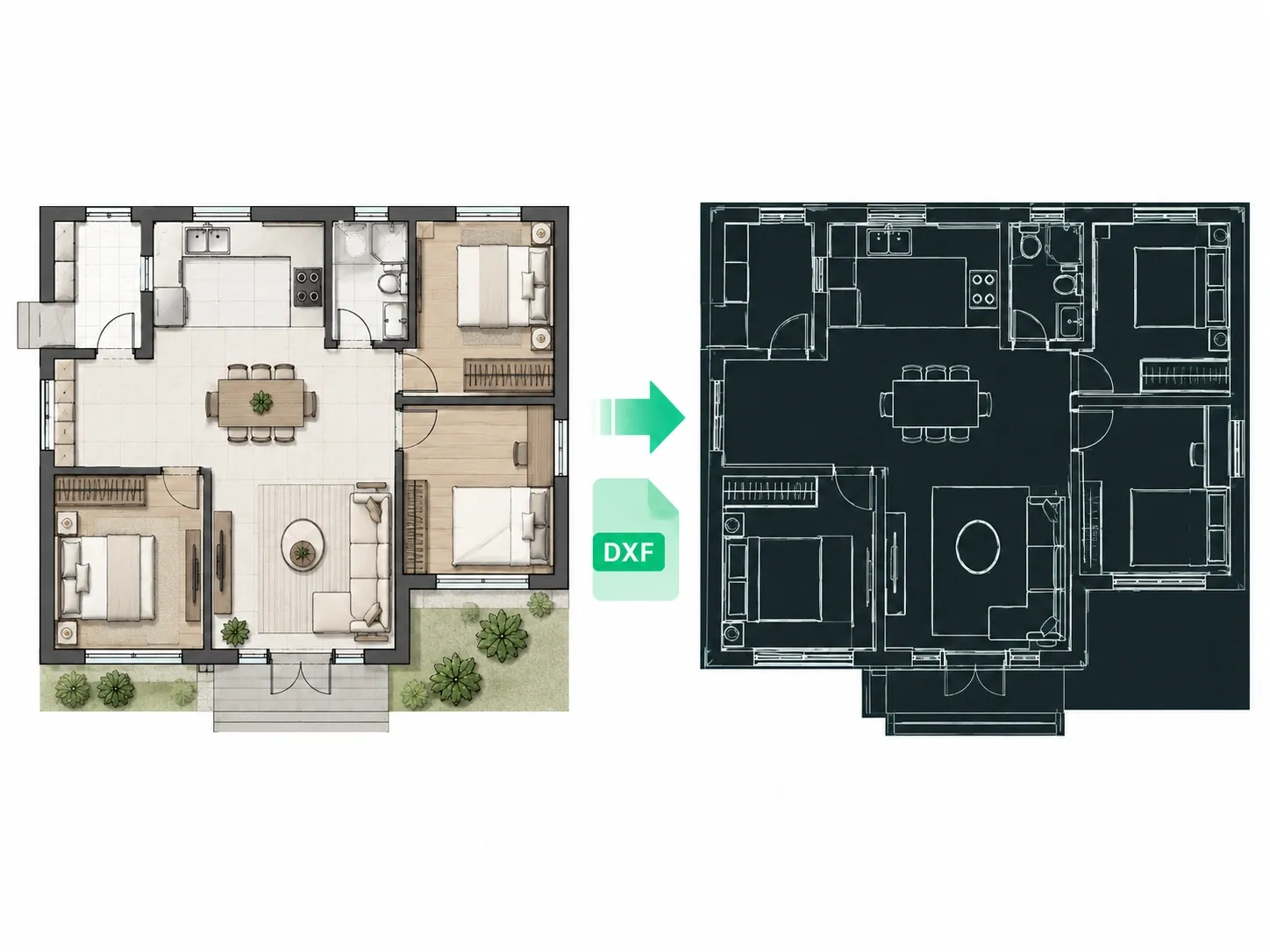 Architectural floor plan converted to DXF