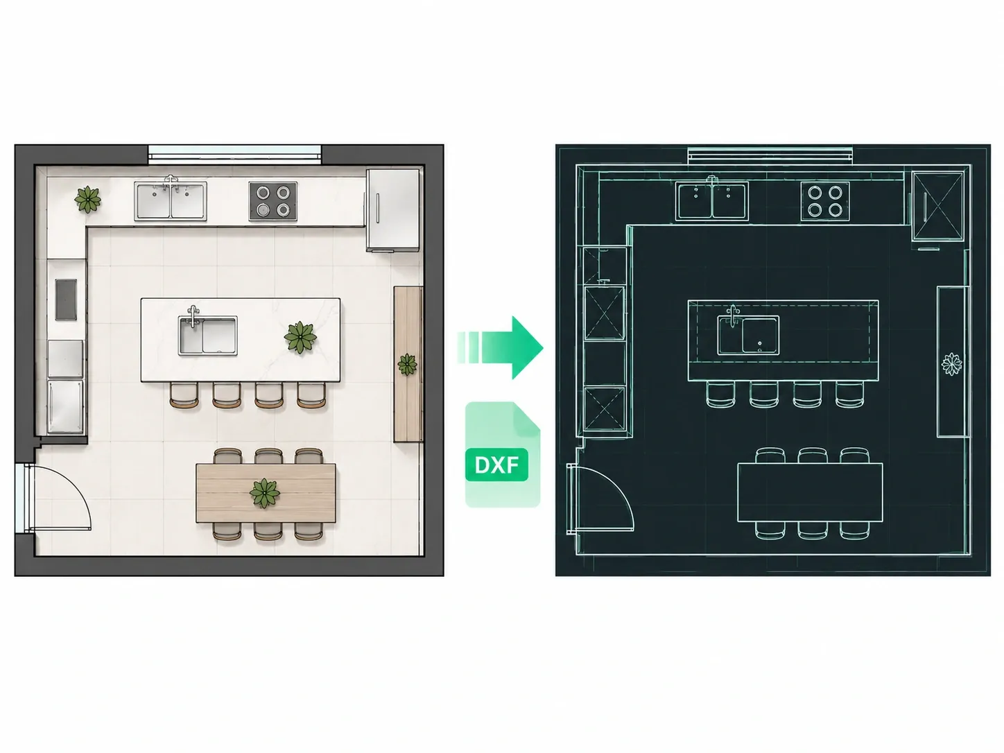 Kitchen floor plan converted to DXF