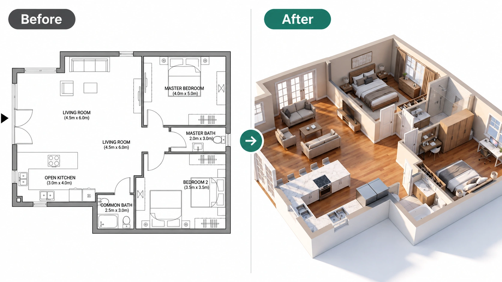 AI Floor Plan to 3D - Modern Apartment