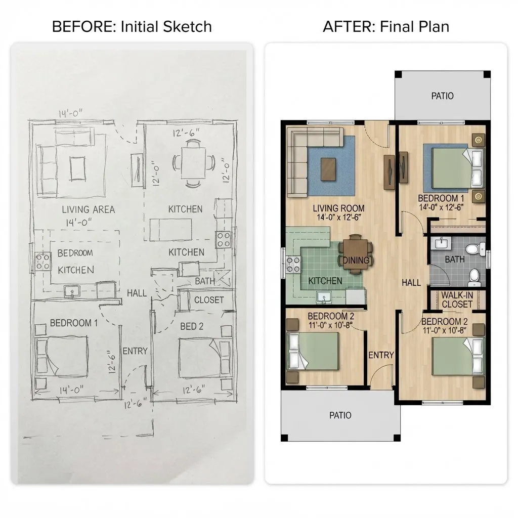 Pencil Draft to Colored Plan