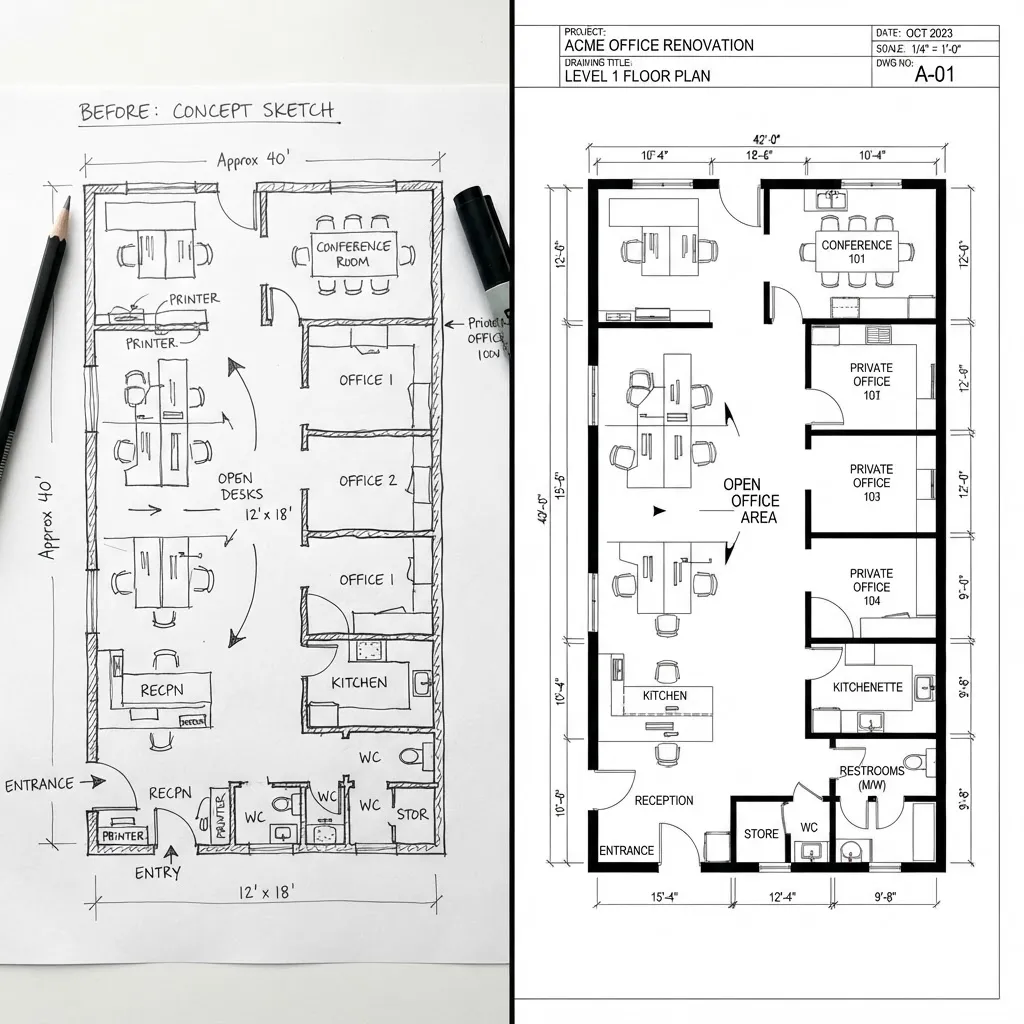 Office Sketch to CAD Plan